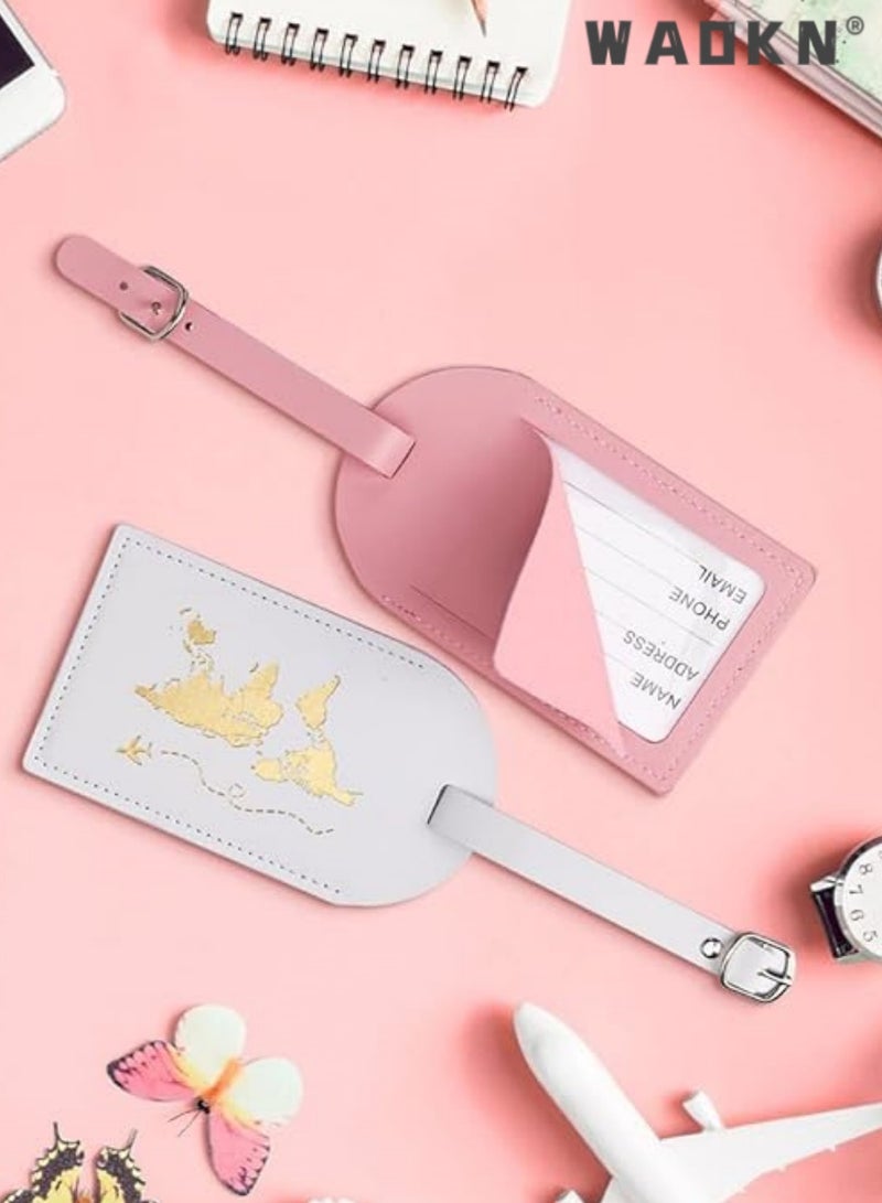 WAOKN 2 Set Passport Wallets Travel Holder and Luggage Tags Passport Covers Travel Luggage Tags Suitcase Tag for Couples Wedding Bridal Shower Gift,Luggage Tags,PU Leather Personalized Suitcase Tag Set, Travel Tags with Name ID Card and Sturdy Buckle Straps, Suitcases Identifier ID Labels,Travel Essentials Bundle: 2 Luggage Tags & 2 Airplane Passport Covers - Securely Organize & Protect Your Travel Documents & Luggage with Stylish & Practical Tags & Holders - Image 5